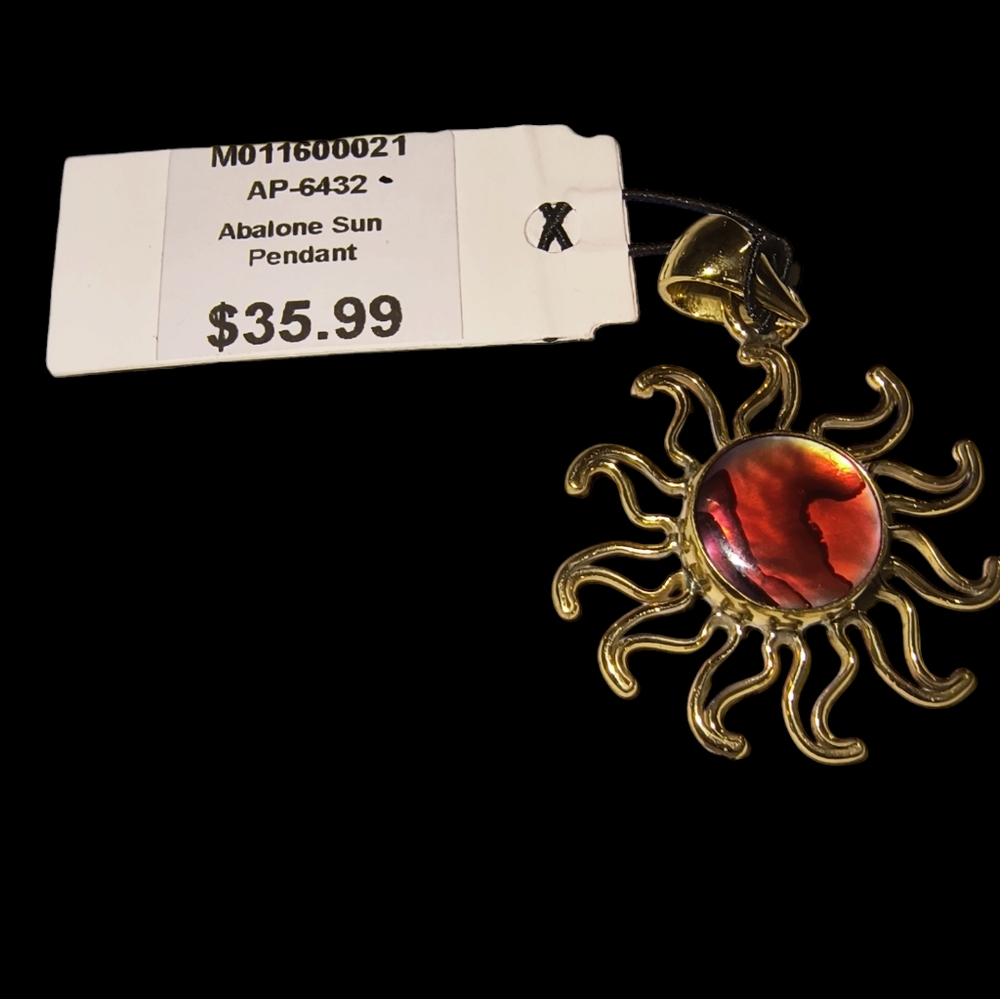 Charles Albert Designer Red Abalone Sun Pendant In Gold Alchemia Finish - Picture 9 of 10